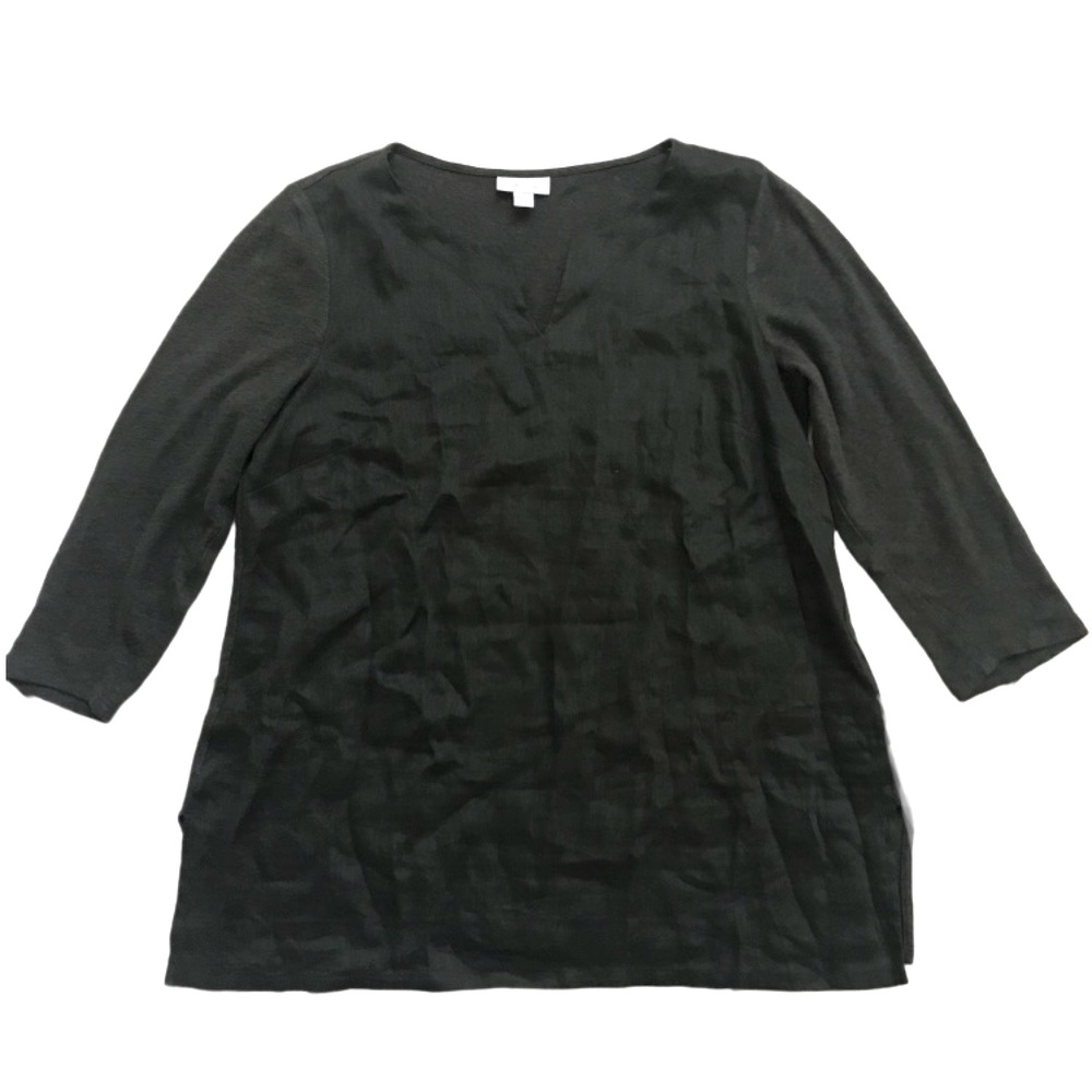 EUC J Jill Linen Love Olive Green Long Sleeve Linen Front Top Women’s Size S / P
